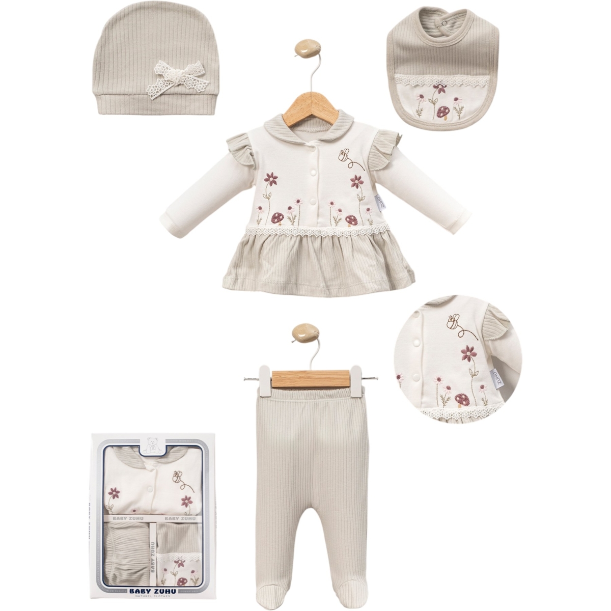 RAPORLU ARILI BEBE YAKALI 5 Lİ BEBE ZIBIN SET 135A