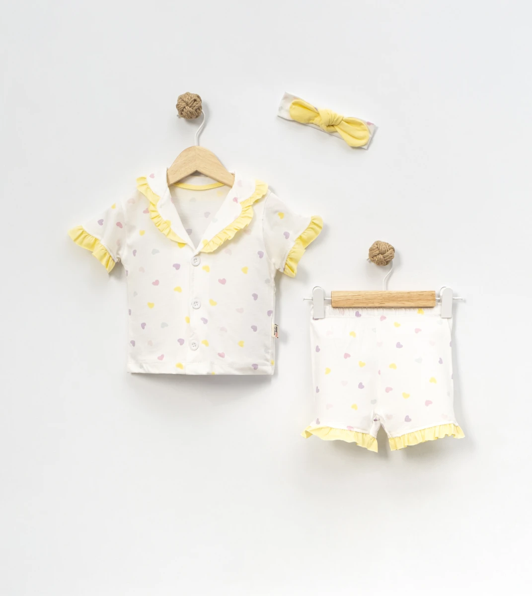 RENKLİ KALPLİ FIRFIRLI KIZ BEBE YAZLIK PİJAMA TAKIM 6083