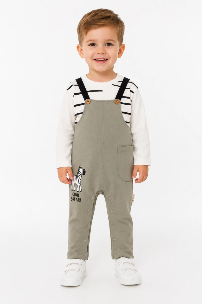 SAFARİ BASKILI 2 Lİ ERKEK BEBE SALOPET 3215