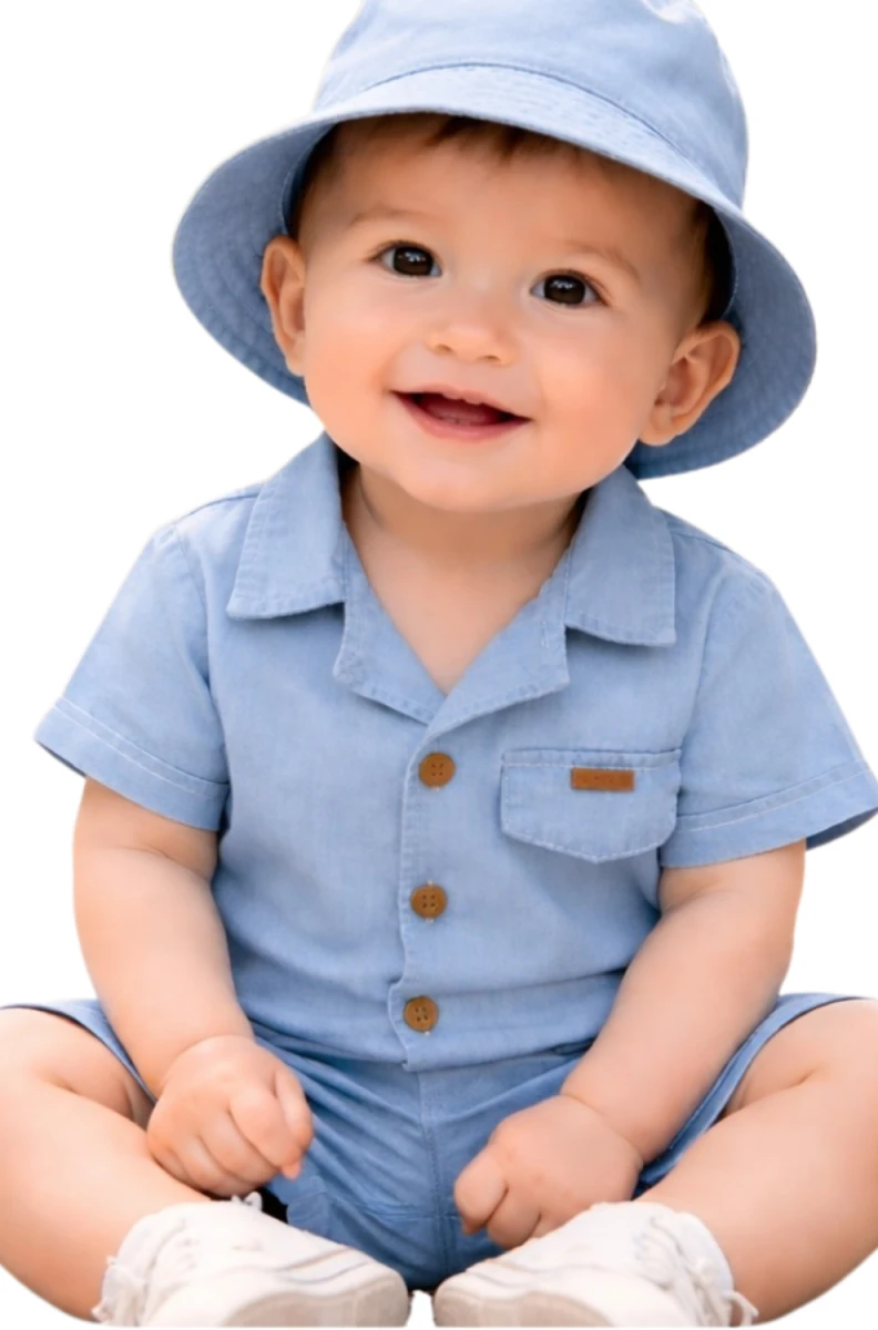 ŞAPKALI ERKEK BEBE İKİLİ KOT TAKIM 3438