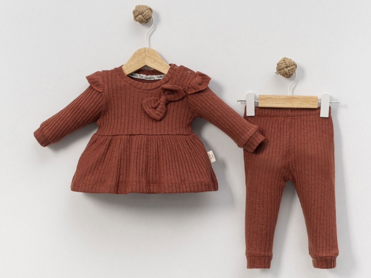 ŞARDONLU FİYONKLU 2 Lİ KIZ BEBE TAKIM 8021