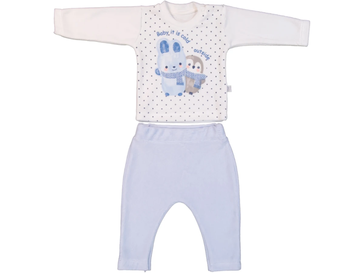 SARILAN PENGUEN BASKILI KADİFE BEBE TAKIM 2798