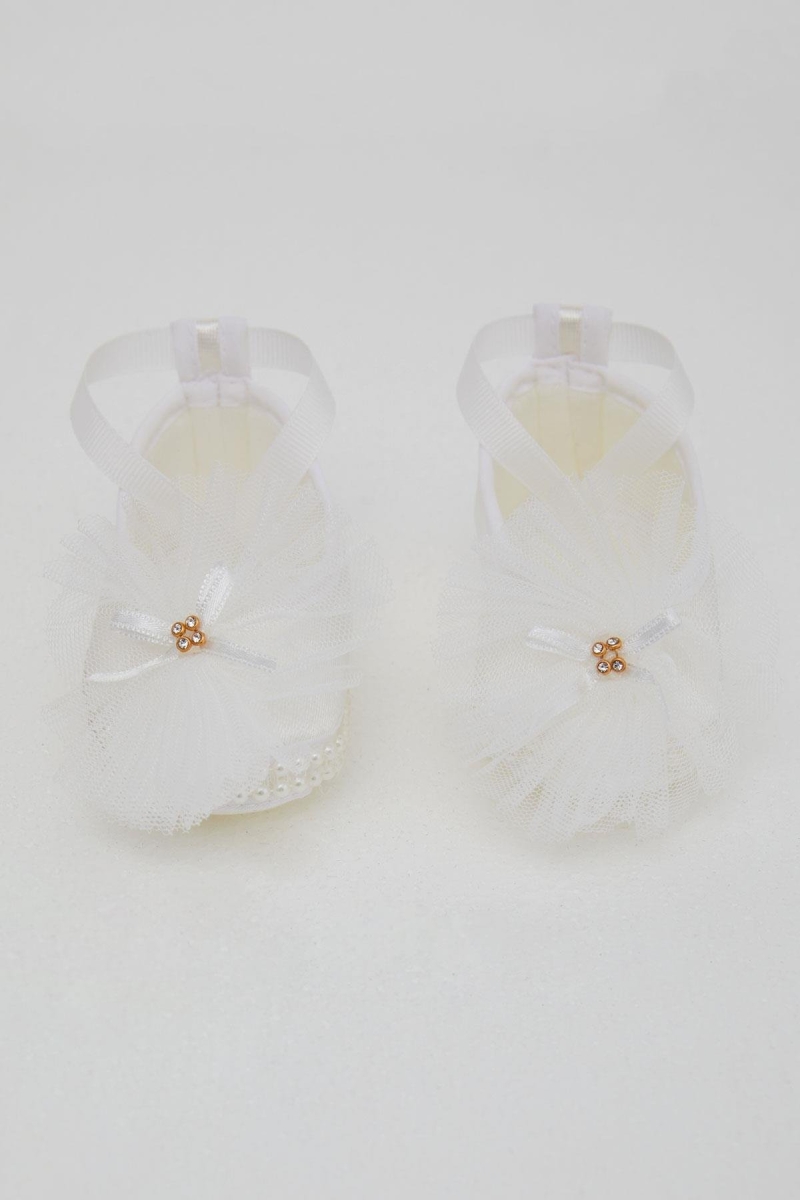 SATEN KUMAŞ İNCİ DETAYLI KIZ BEBE BABET 1053