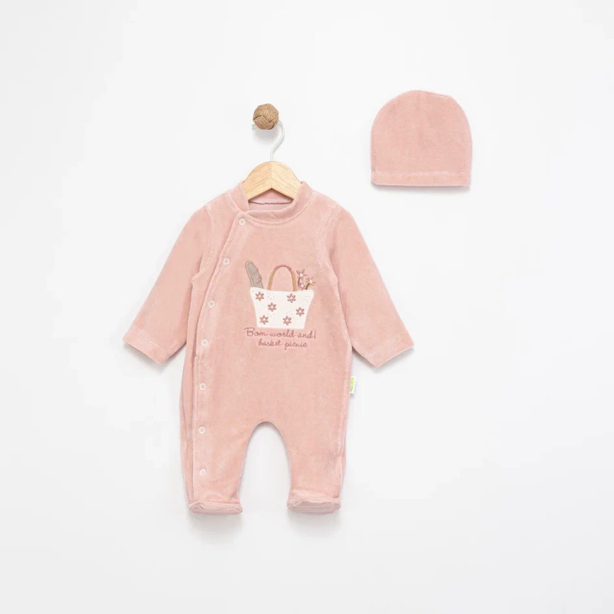 SEPET NAKIŞLI KADİFE BEBE TULUM 1262