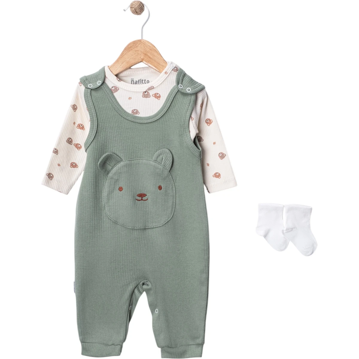 SEVİMLİ AYICIK NAKIŞLI MOBİL KULAKLI BEBE TULUM 1475