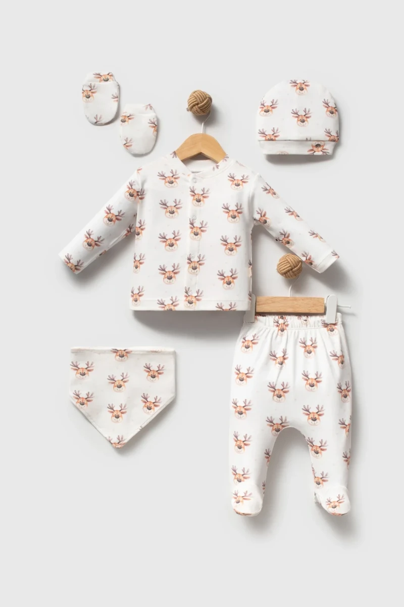 SEVİMLİ GEYİKLER BASKILI 5 Lİ BEBE ZIBIN SET 86