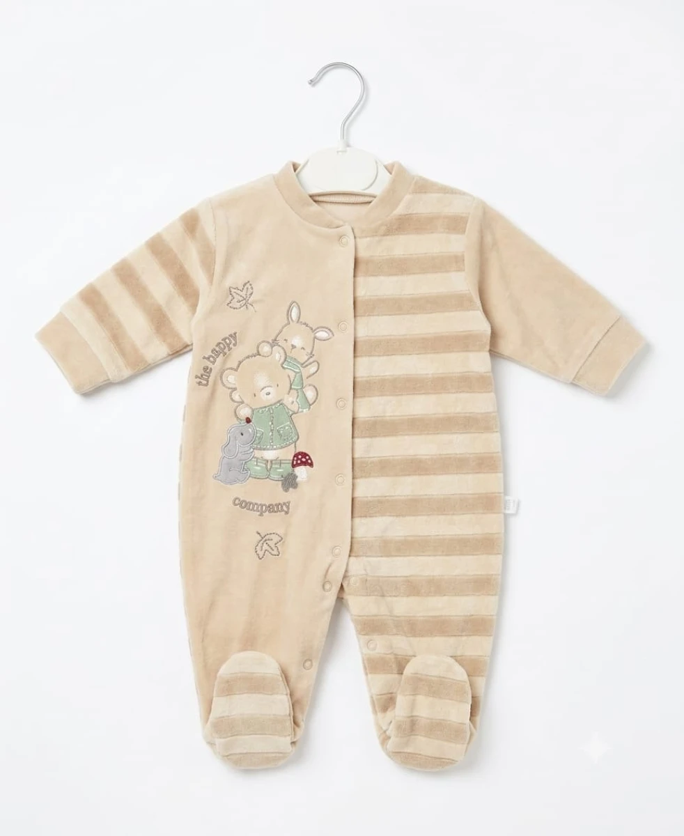 SEVİMLİ HAYVANLAR KADİFE BEBE TULUM 2136