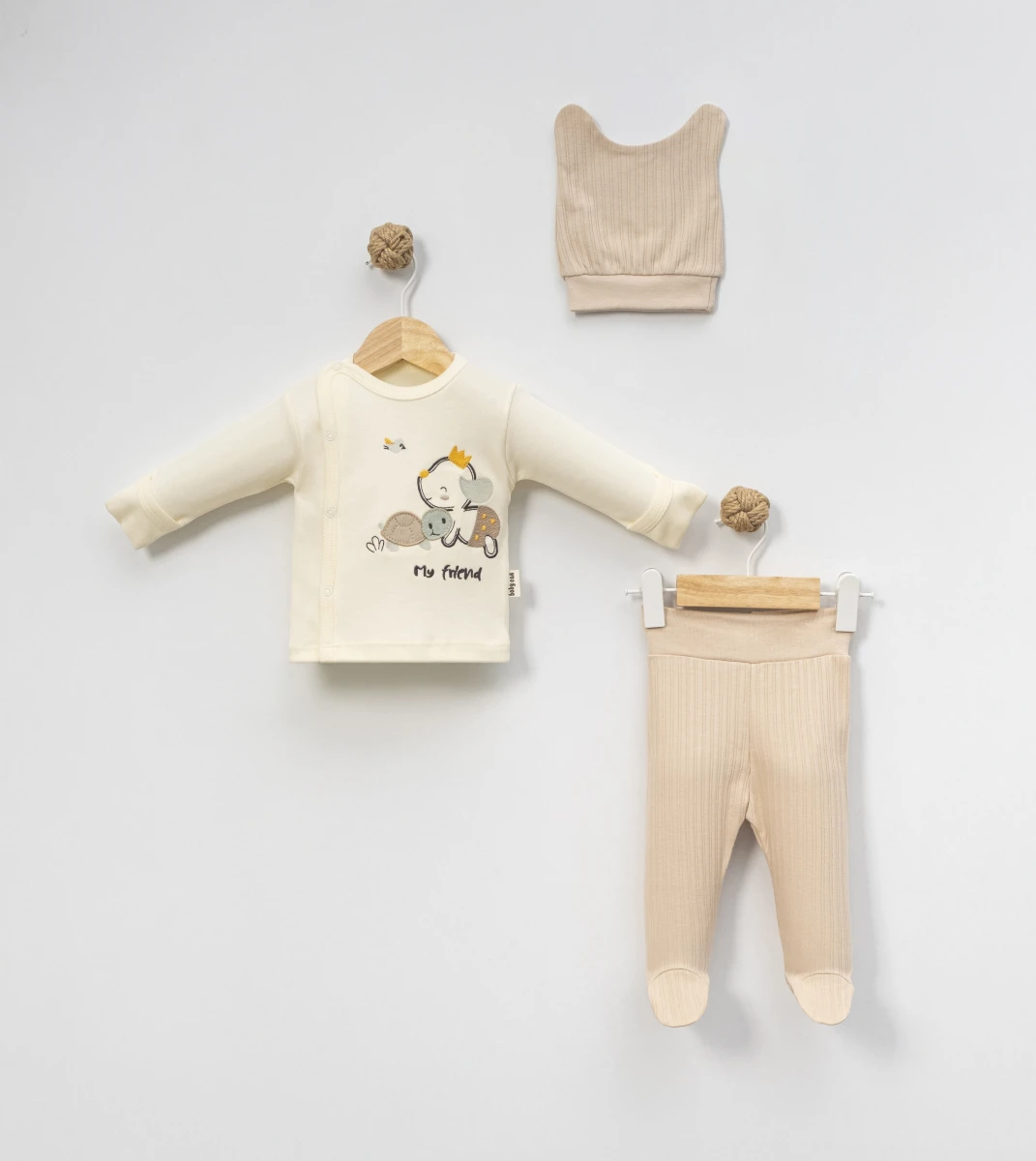 SEVİMLİ KAPLUMBAĞA NAKIŞLI ERKEK BEBE 3 LÜ TAKIM 9452