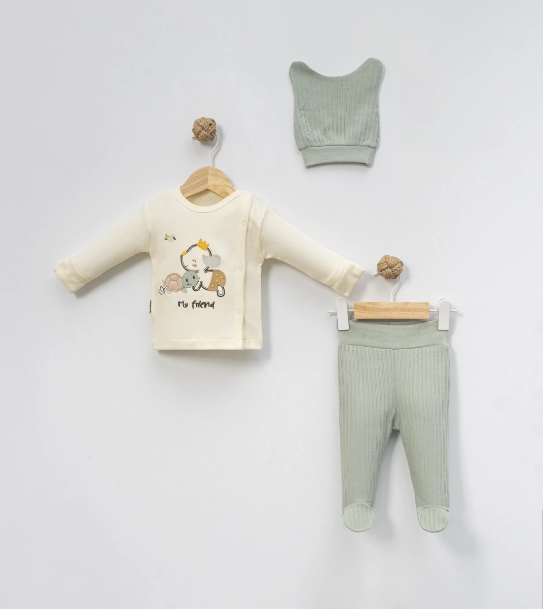 SEVİMLİ KAPLUMBAĞA NAKIŞLI ERKEK BEBE 3 LÜ TAKIM 9452