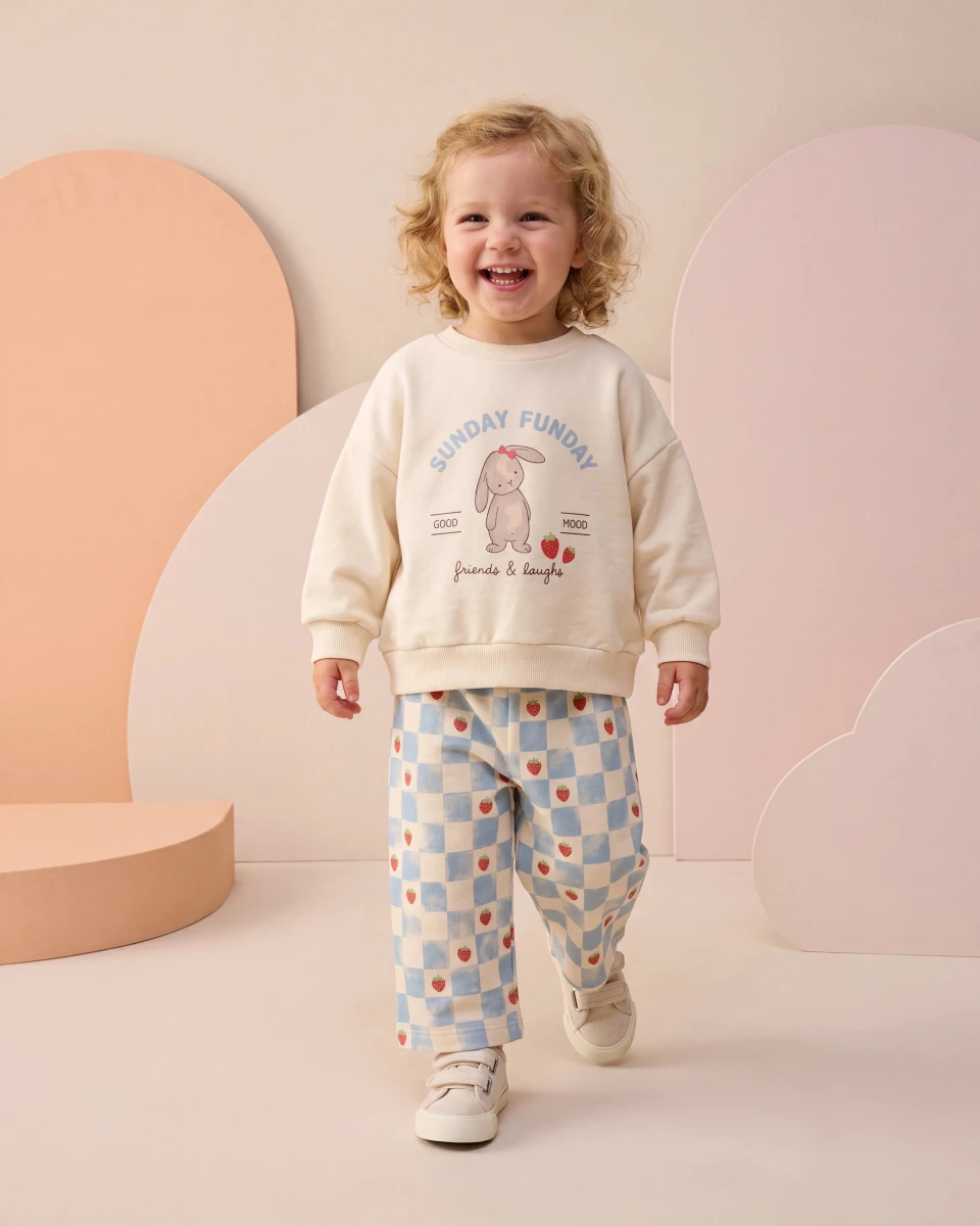 SEVİMLİ TAVŞAN DAMALI KIZ BEBE TAKIM 26226