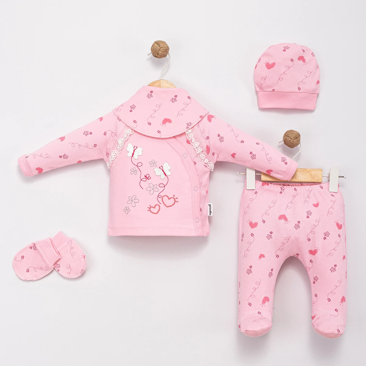 SİMLİ APLİKELİ KELEBEKLİ 5 Lİ BEBE ZIBIN TAKIMI 10164