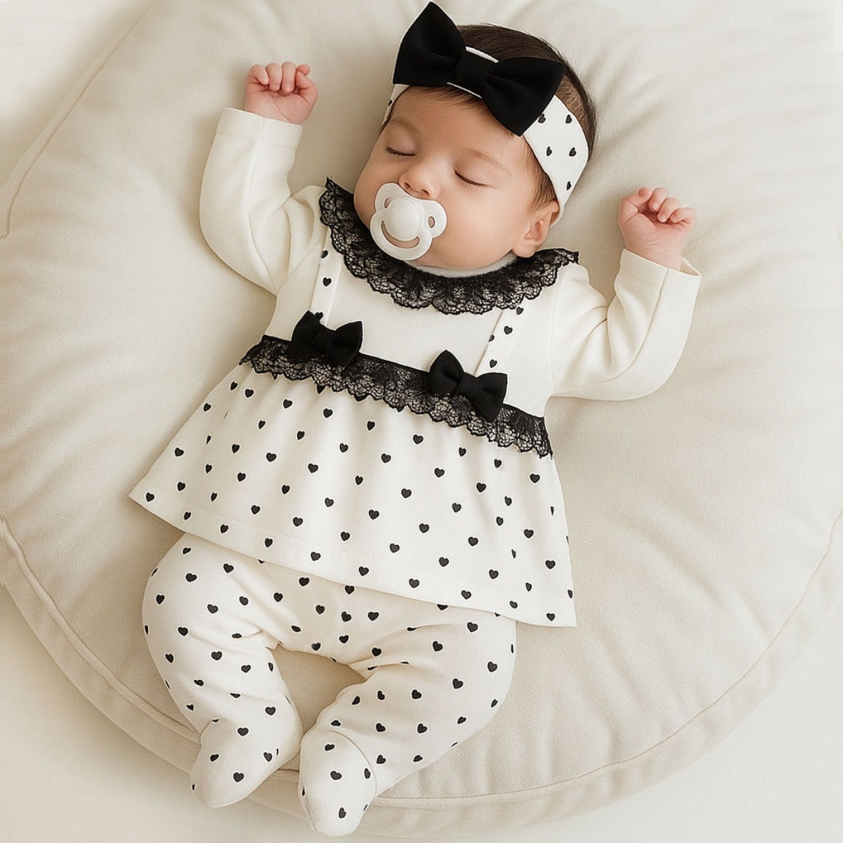 SİYAH DANTEL DETAYLI KIZ BEBE TAKIM 8059