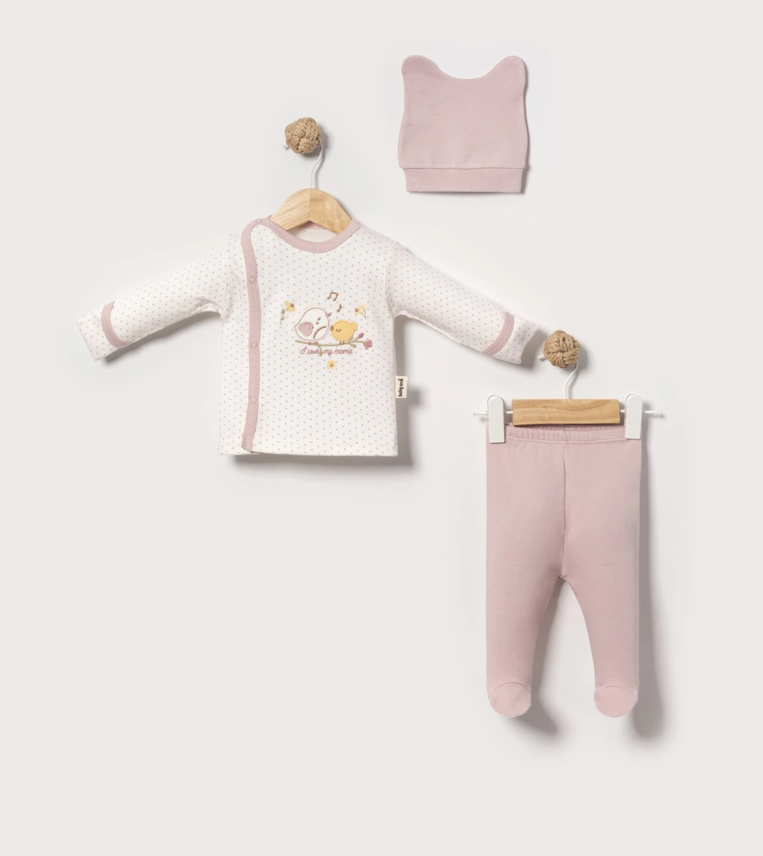 SONG BİRD NAKIŞLI PAMUKLU 3 LÜ KIZ BEBE TAKIM 9474