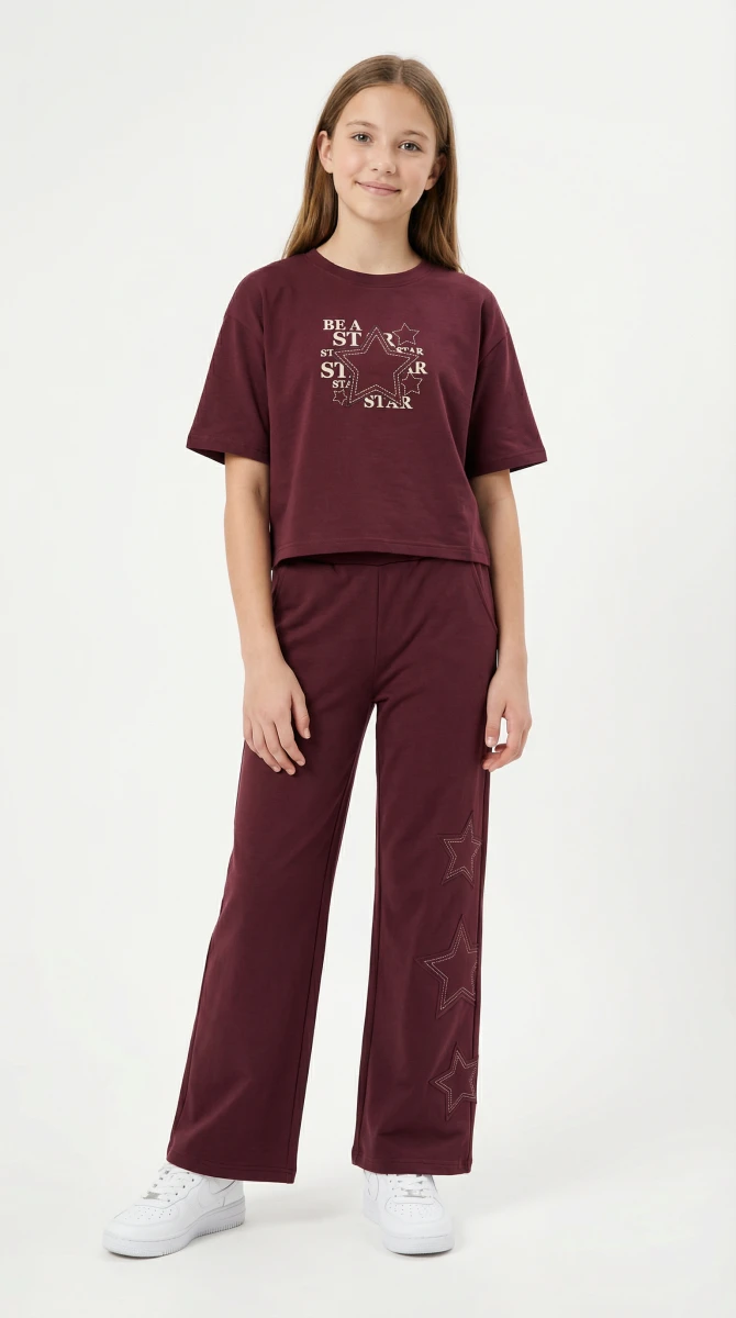 STAR YILDIZ BASKILI ALT UZUN KIZ ÇOCUK 2 Lİ TAKIM 8859