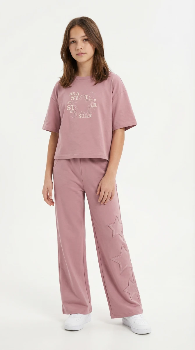 STAR YILDIZ BASKILI ALT UZUN KIZ ÇOCUK 2 Lİ TAKIM 88591