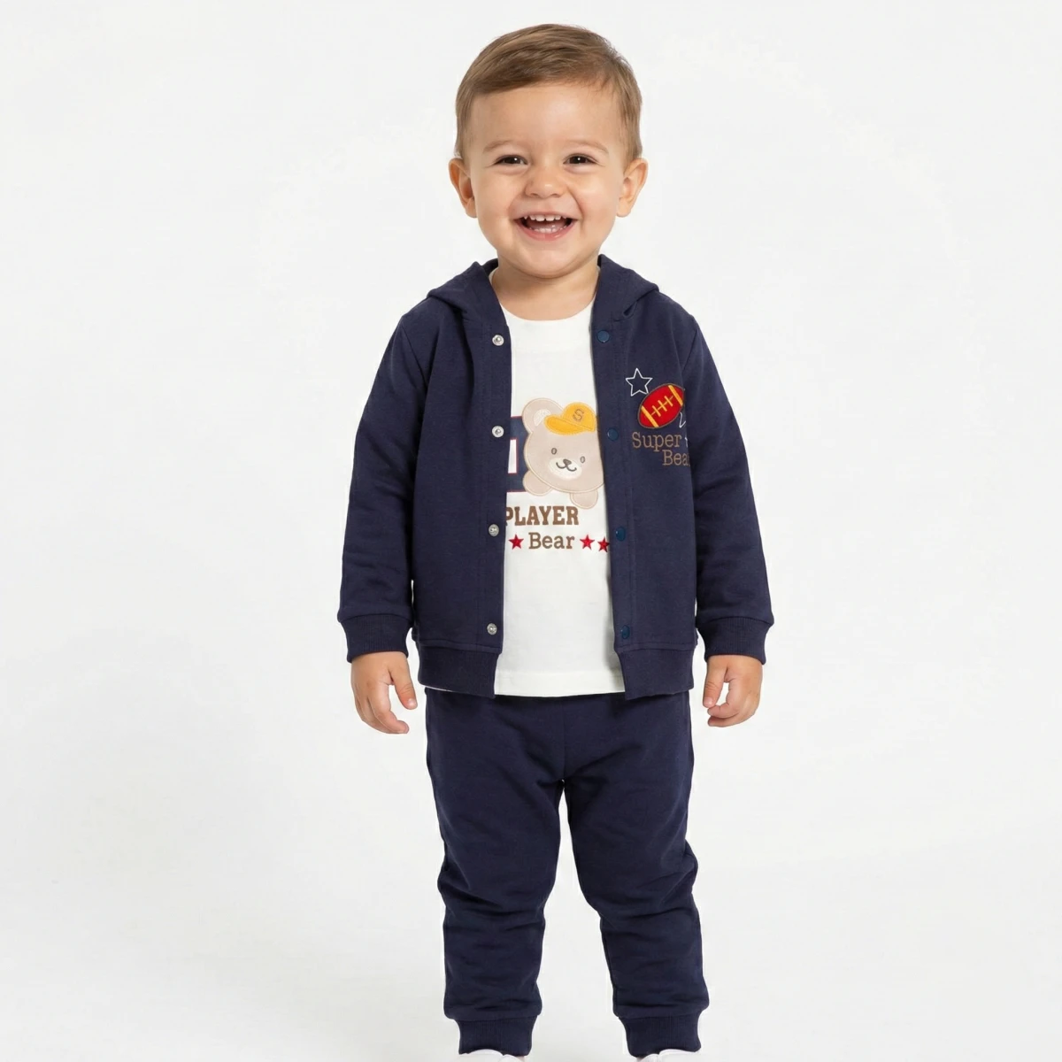 SÜPER BEAR NAKIŞLI PENYE 3'LÜ ERKEK BEBE TAKIM 3024