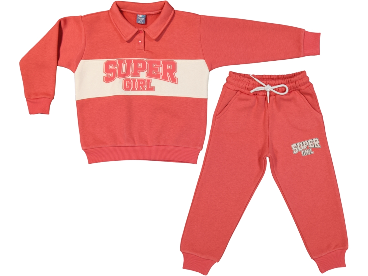 SUPER GIRL BASKILI YAKALI 3 İP KIZ ÇOCUK TAKIM 25900