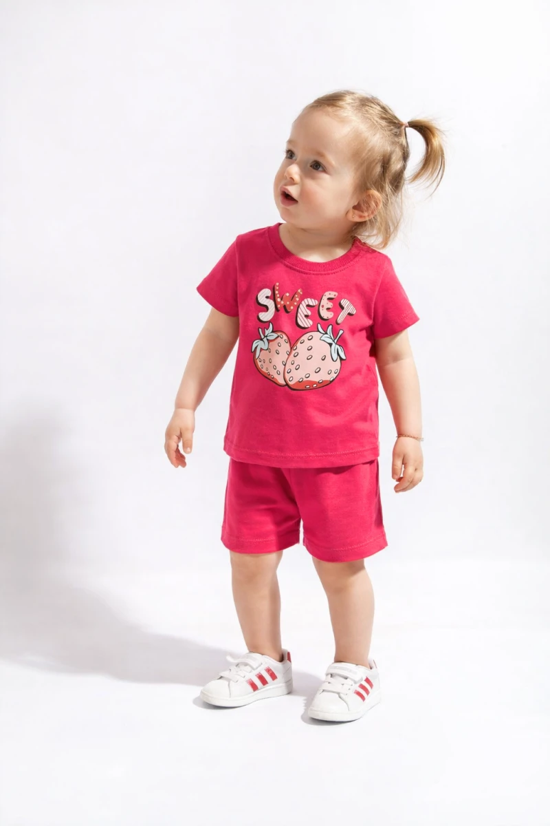SÜPREM AYLIK ÇİLEK BASKILI KIZ BEBE TAKIM 5146