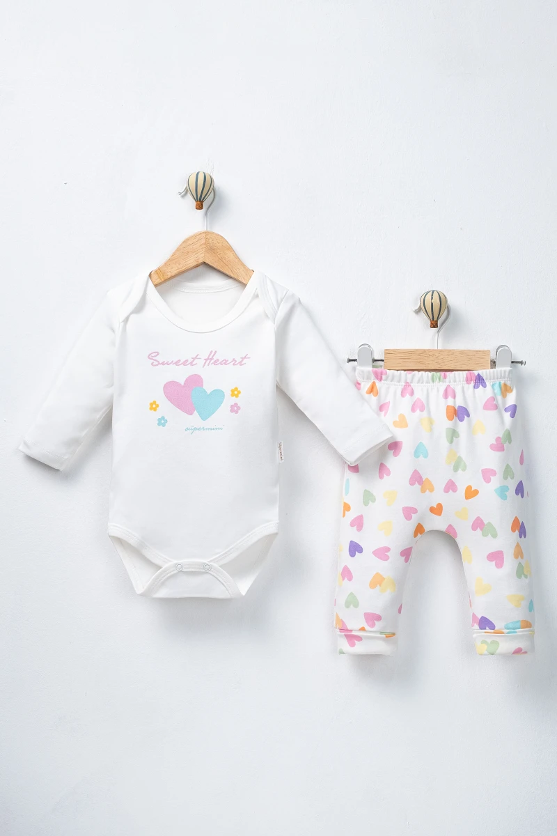 SWEET HEART BASKILI BADİLİ KIZ BEBE 2 Lİ TAKIM 60014