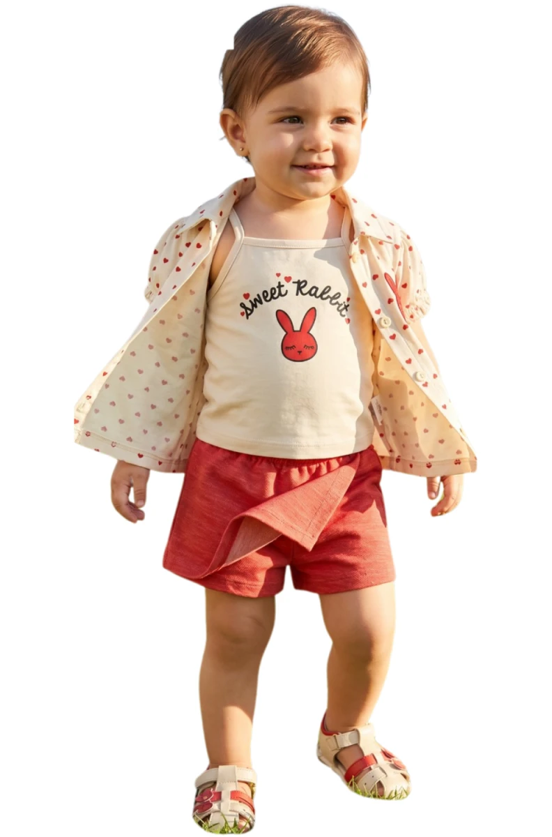 SWEET RABBIT BASKILI KIZ BEBE 3 LÜ TAKIM 26540