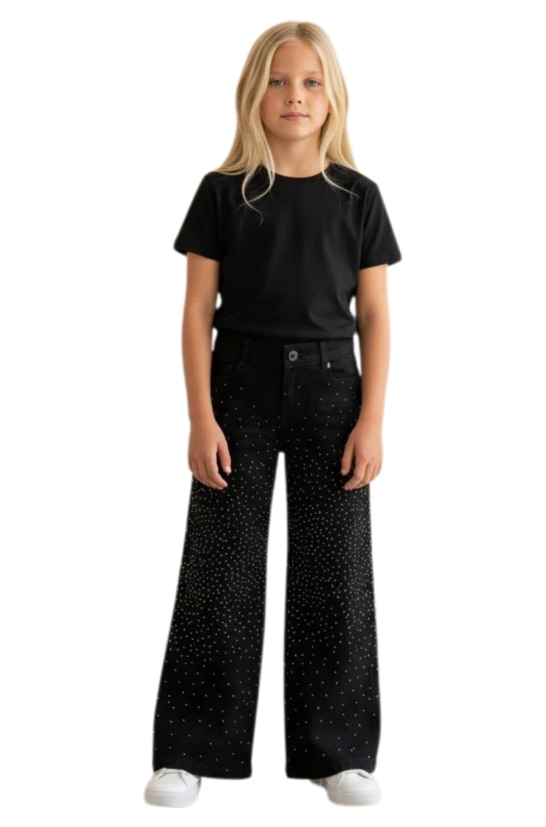 TAŞ BASKILI KIZ ÇOCUK KOT PANTALON 0282/4