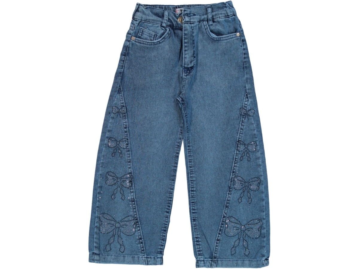 TAŞ FİYONK İŞLEMELİ KIZ ÇOCUK KOT PANTALON 1233