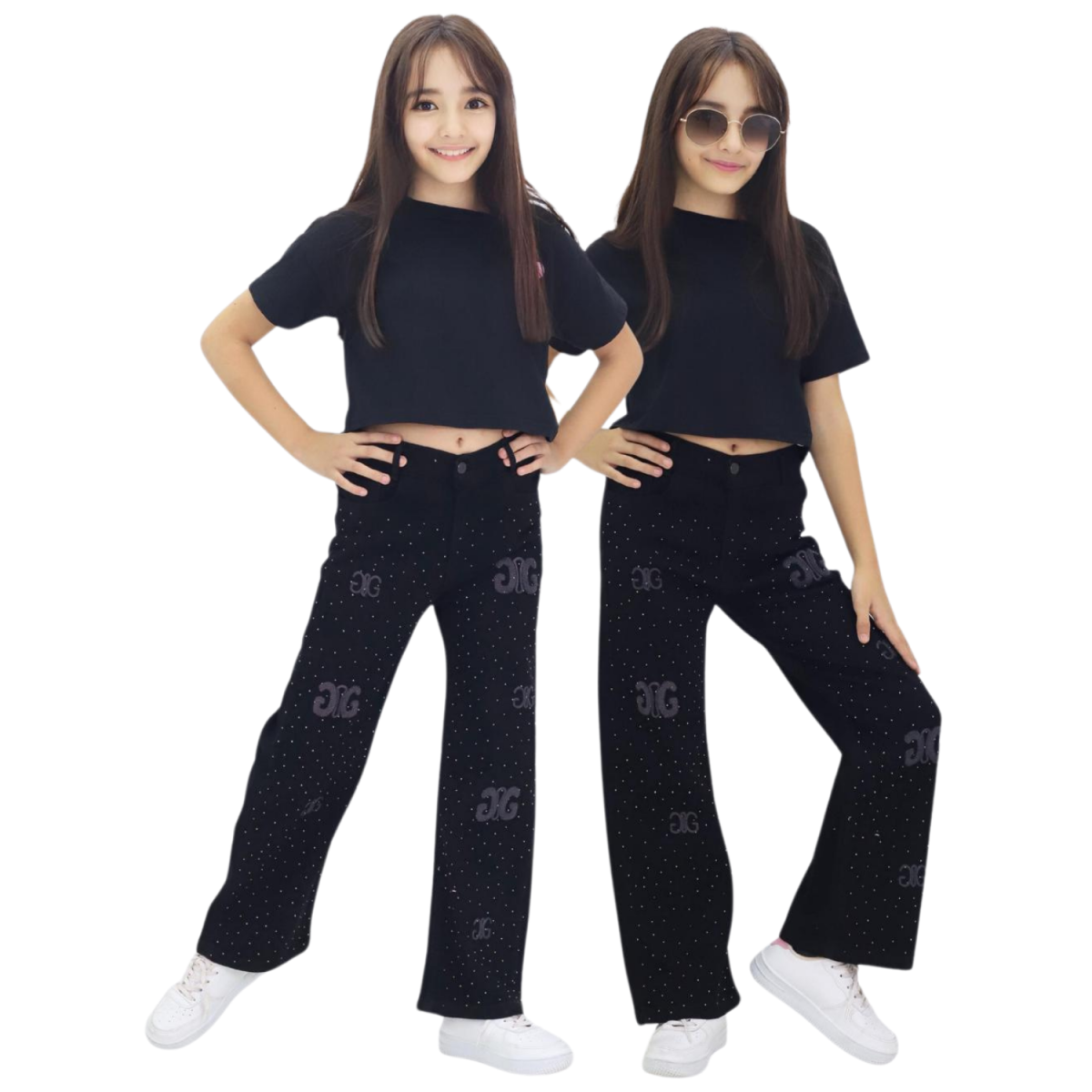 TAŞ VE NAKIŞ İŞLEMELİ KIZ ÇOCUK KOT PANTALON 1223