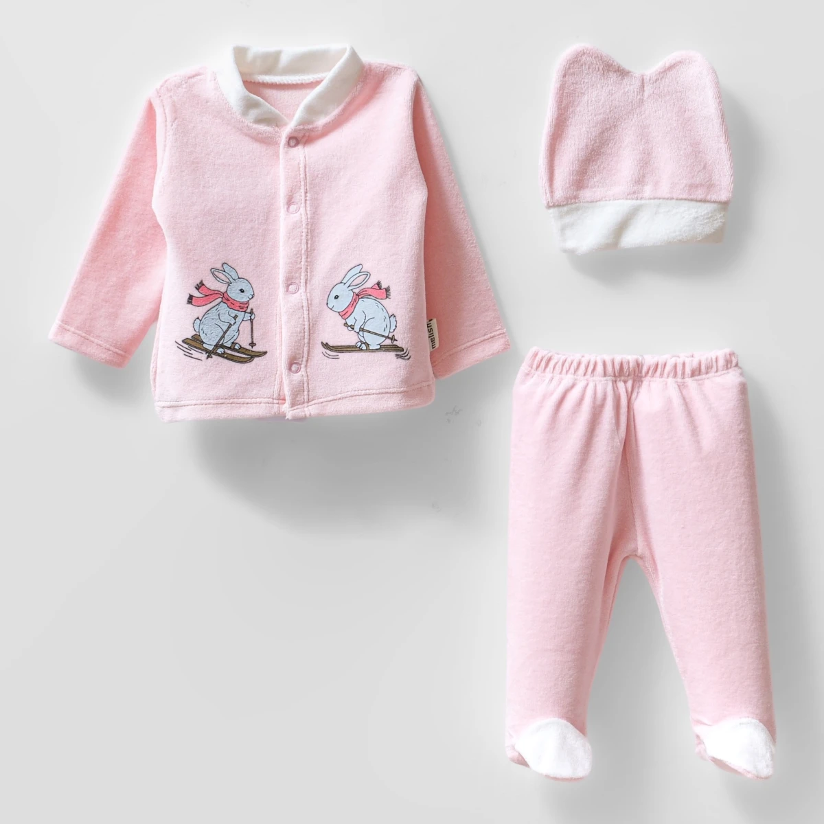 TAVŞAN BASKILI KADİFE BEBE TAKIM 3667