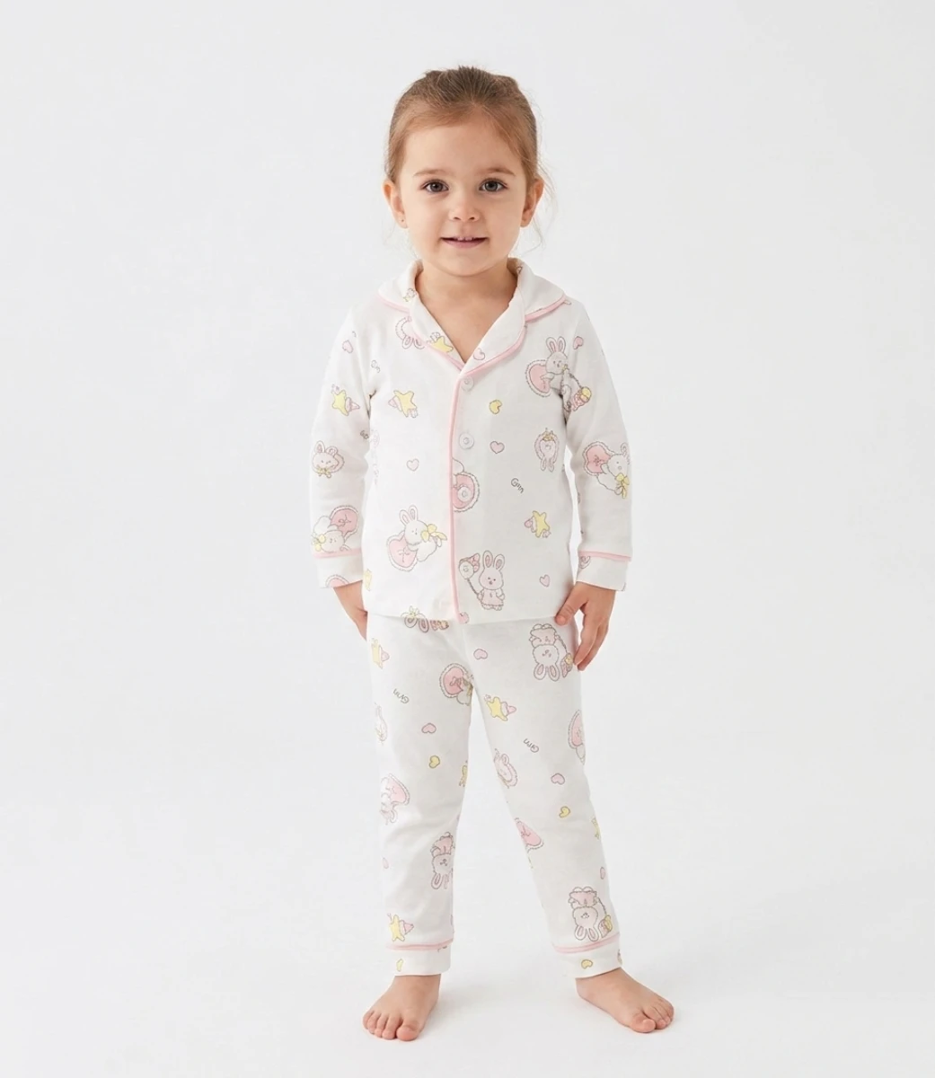 TAVŞAN BASKILI KIZ BEBE PİJAMA TAKIM 1129