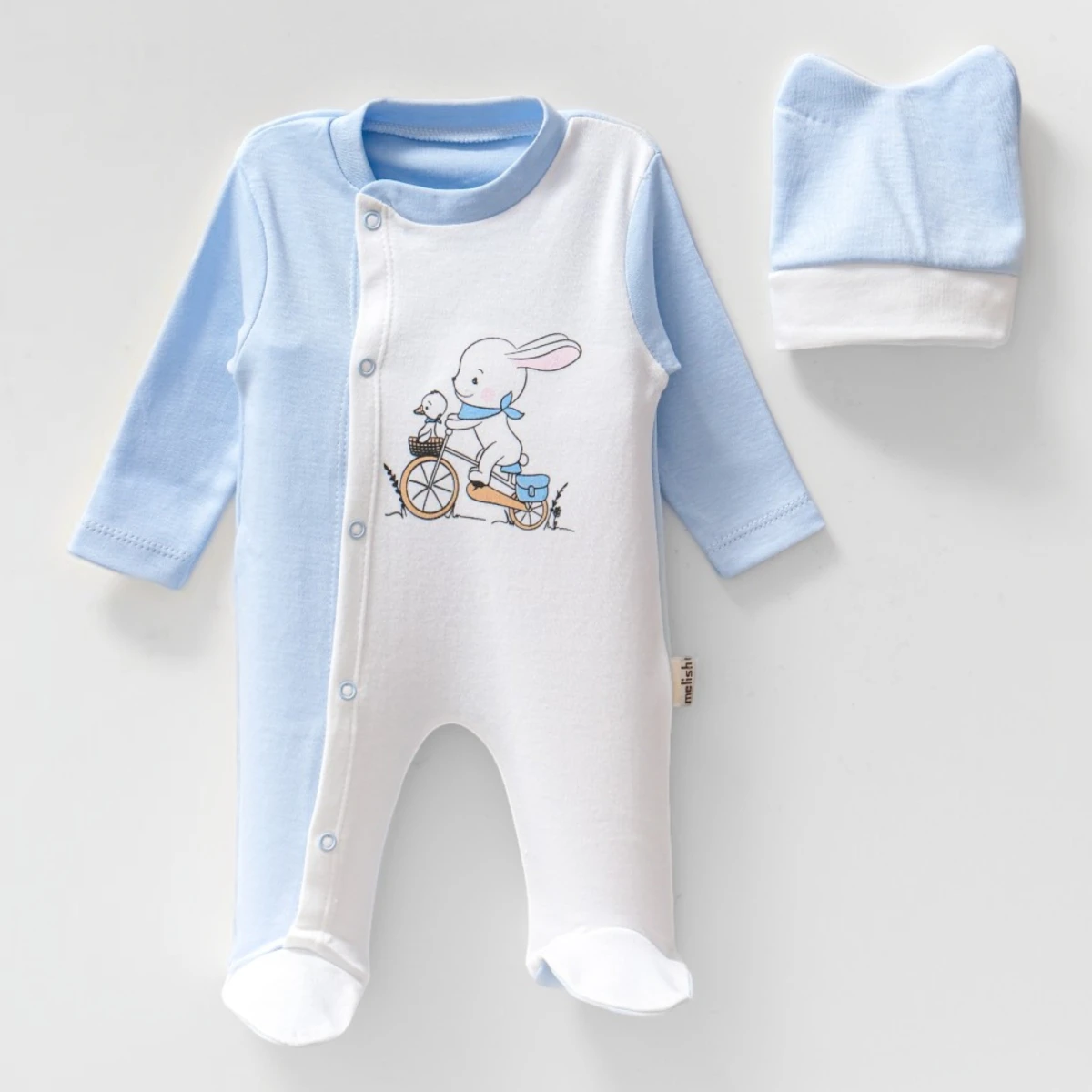 TAVŞAN BASKILI PAMUKLU PENYE BEBE TULUM 4577