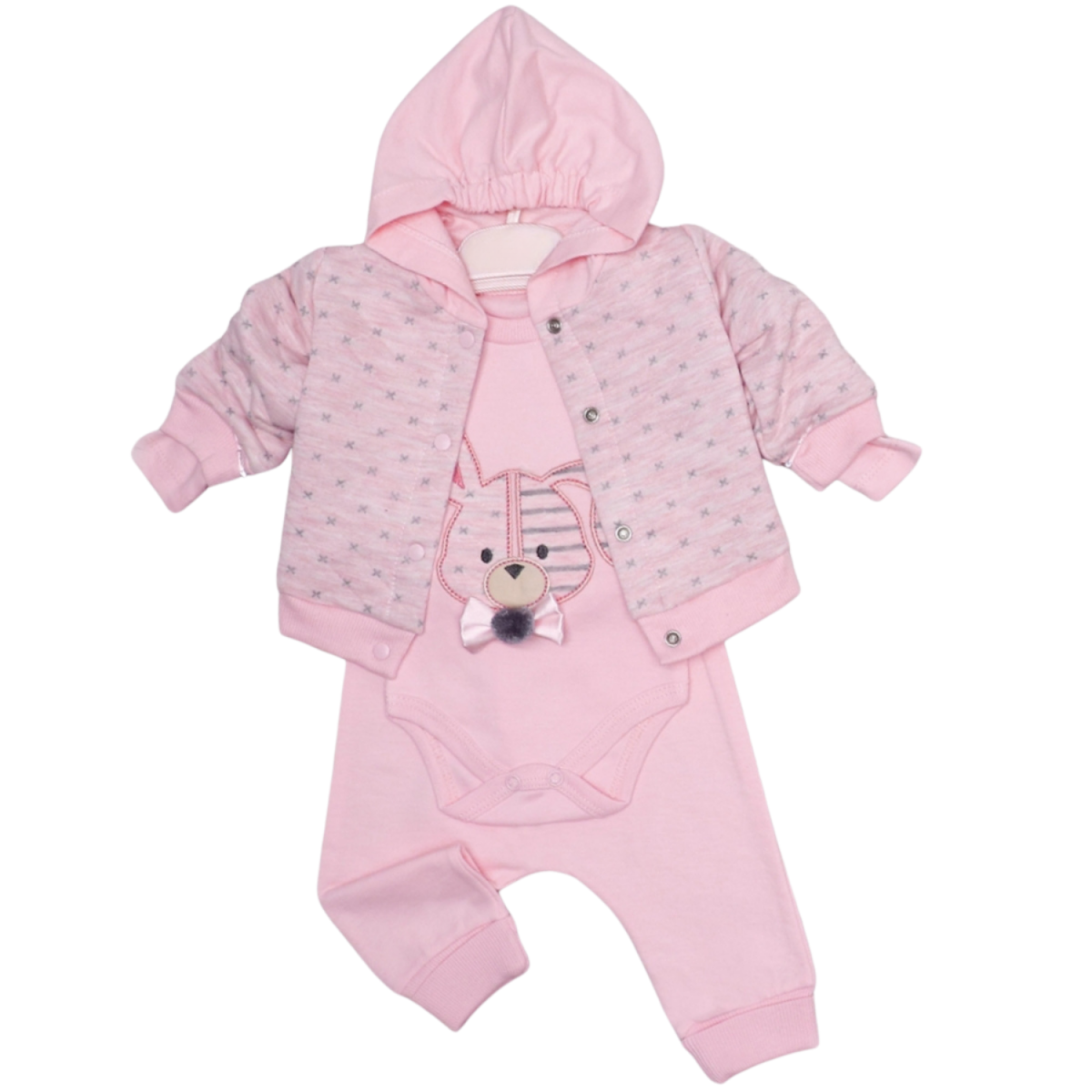 TAVŞAN NAKIŞLI 3 LÜ KAPŞONLU BEBE TAKIM 1546
