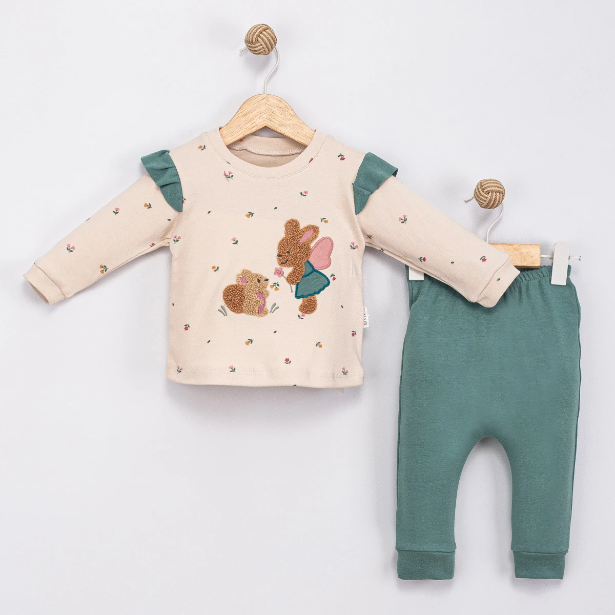TAVŞAN NAKIŞLI PAMUKLU 2 Lİ KIZ BEBE TAKIM 2065
