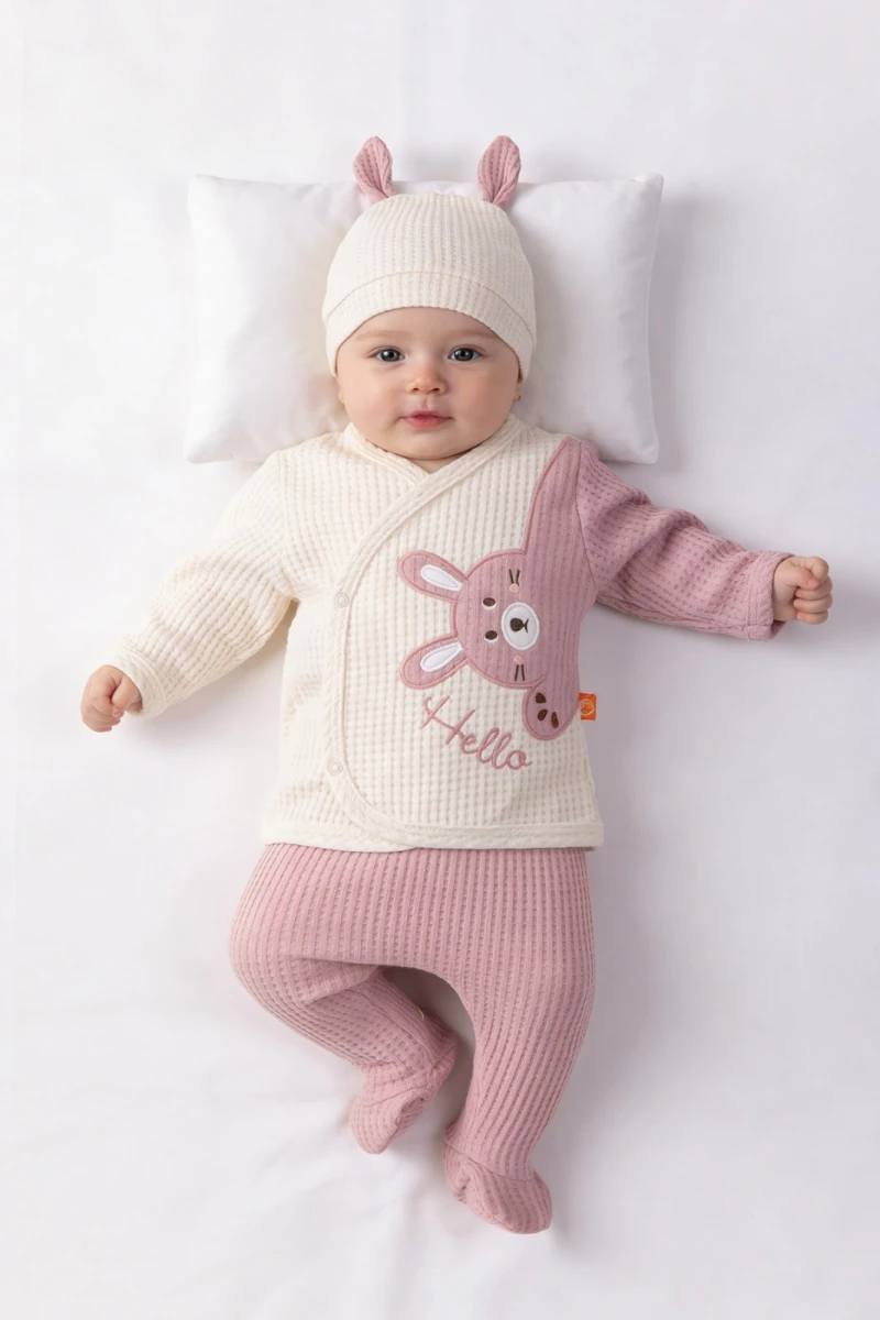 TAVŞAN NAKIŞLI WAFFLE KIZ BEBE ZIBIN 6266
