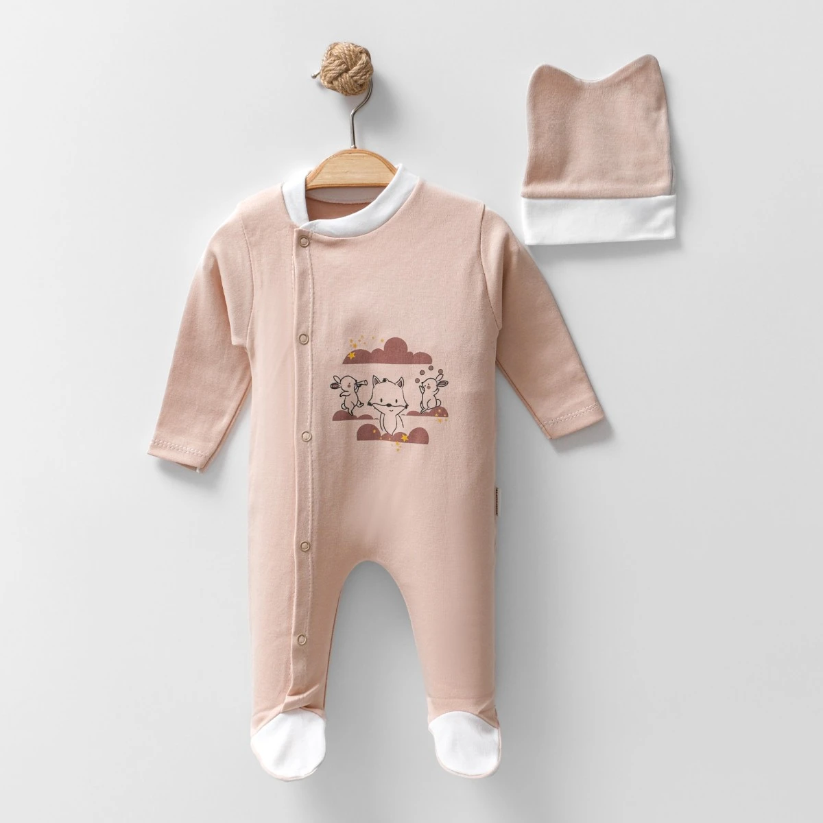 TAVŞAN-TİLKİ BASKILI UNISEX PENYE BEBE TULUM 4575
