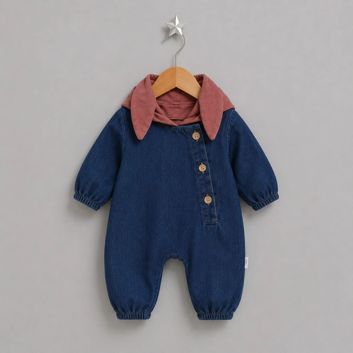 TAVŞANCIK KULAKLI DENİM BEBE TULUM 8289