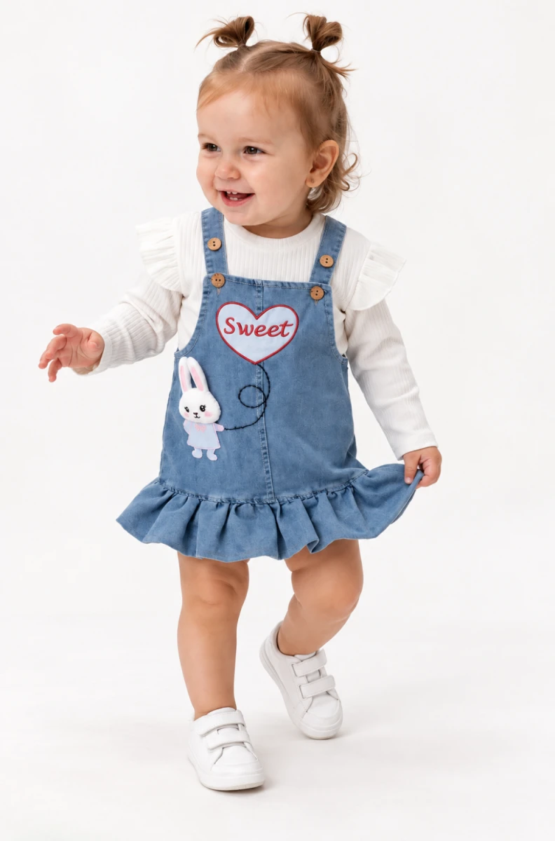 TAVŞANLI 2 Lİ DENİM KIZ BEBE JİLE 1004