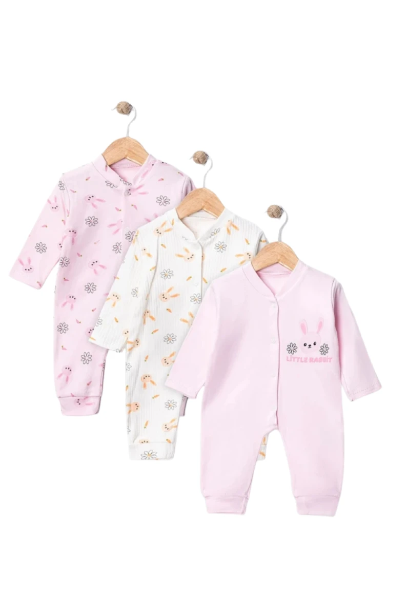 TAVŞANLI 3 LÜ KONSEPT MANŞETLİ KIZ BEBE TULUM 500016