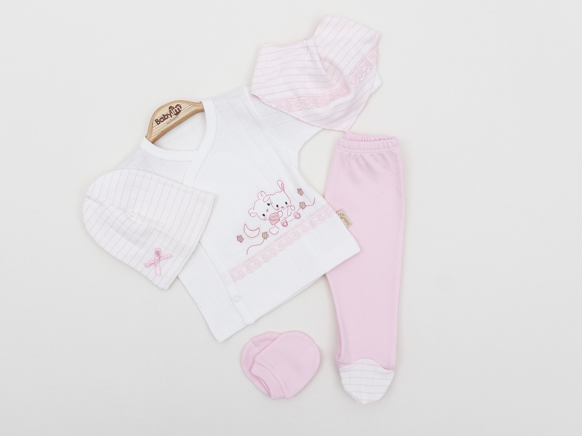 TAVŞANLI FİSTO DETAYLI 5 Lİ KIZ BEBE ZIBIN TAKIM 2294