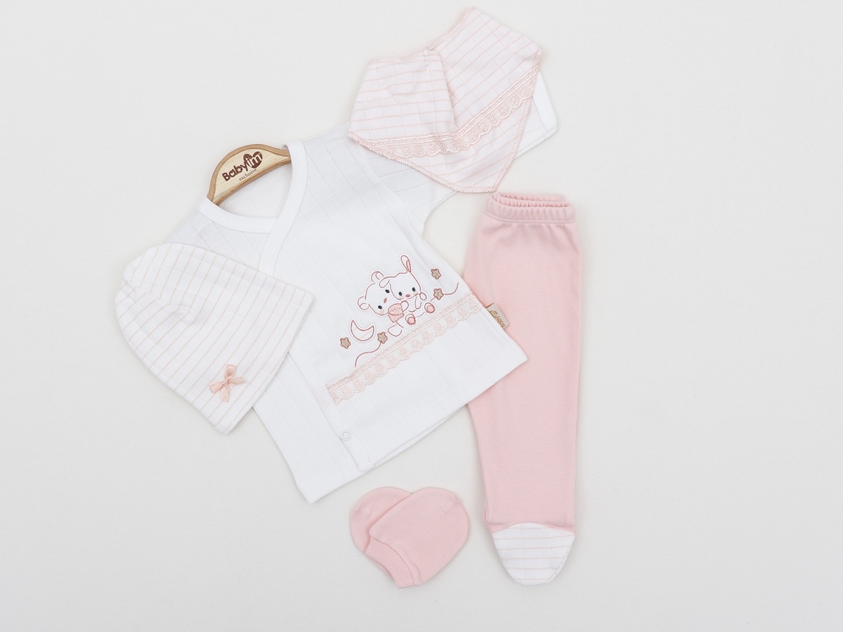 TAVŞANLI FİSTO DETAYLI 5 Lİ KIZ BEBE ZIBIN TAKIM 2294