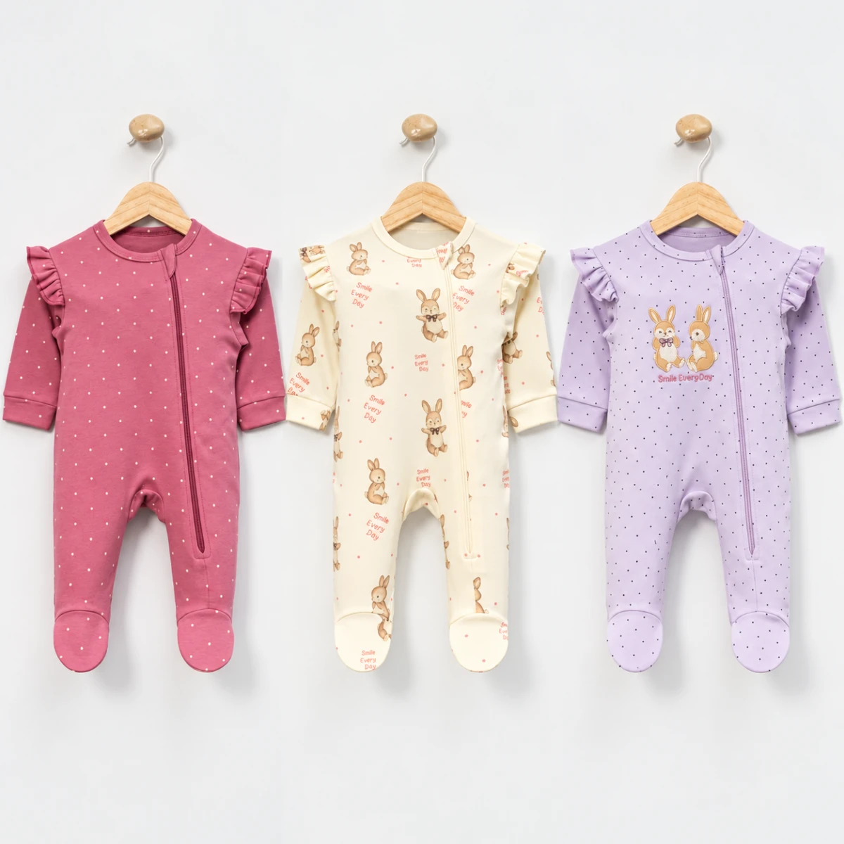 TAVŞANLI PAMUKLU 3 LÜ KIZ BEBE TULUM 1163