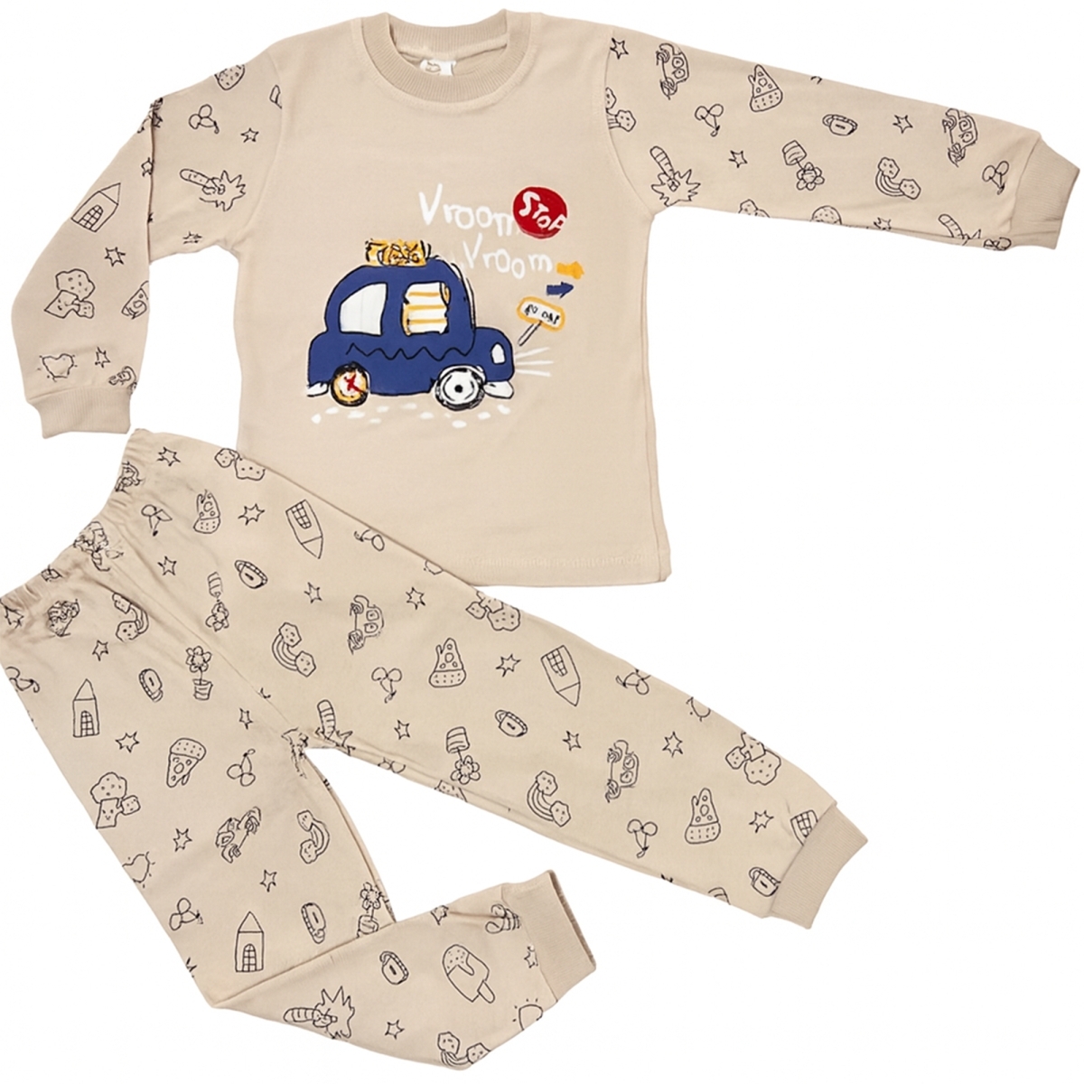TAXI ARABA BASKILI 2 Lİ BEBE PİJAMA TAKIM 5538