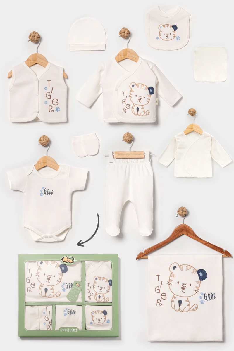 TİGER NAKIŞLI PAMUKLU ERKEK BEBE 10 LU ZIBIN SET 3033