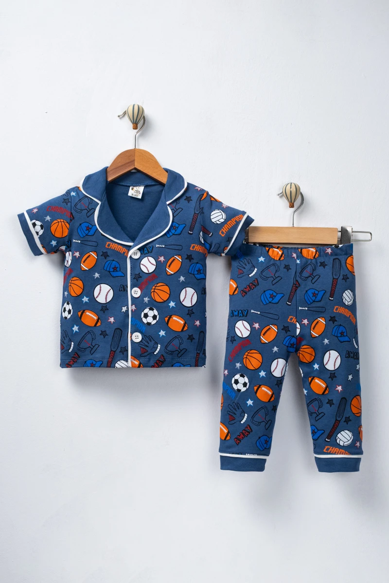 TOP BASKILI KISA KOLLU BEBE PİJAMA TAKIM 8405