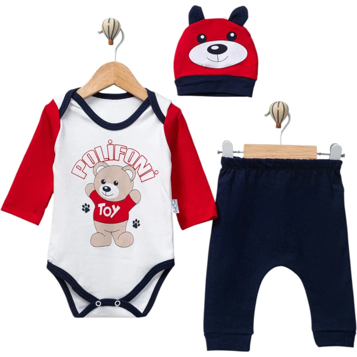 TOY BEAR BASKILI 3 LÜ BADİLİ ERKEK BEBE TAKIM 1860