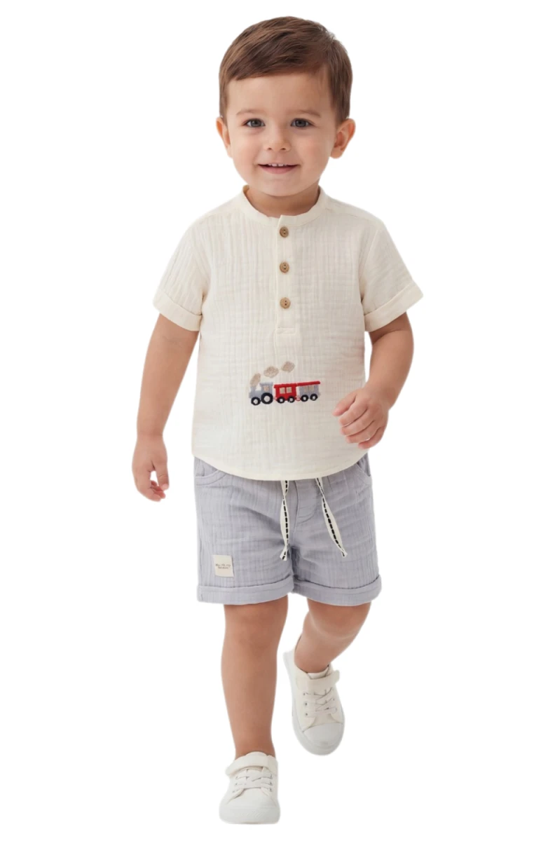 TREN NAKIŞLI ERKEK BEBE MÜSLİN TAKIM 2163