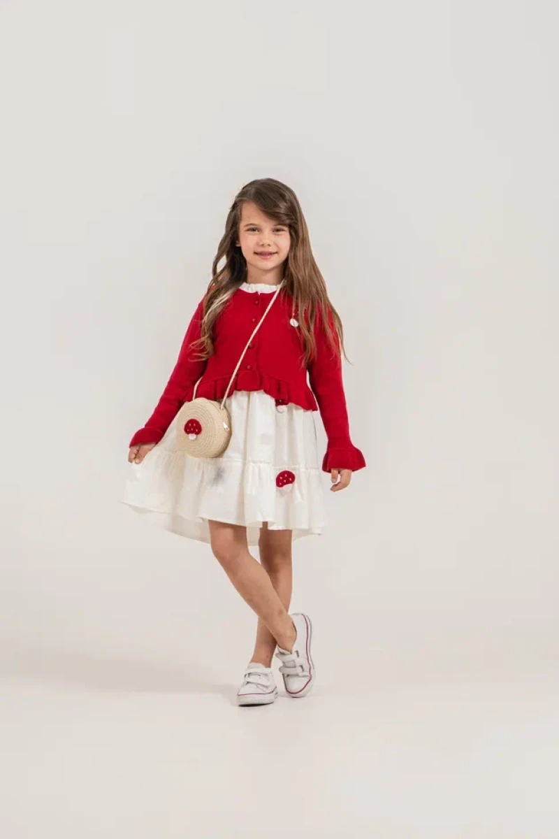 TRİKO BOLEROLU 3 LÜ KIZ ÇOCUK ELBİSE  7308