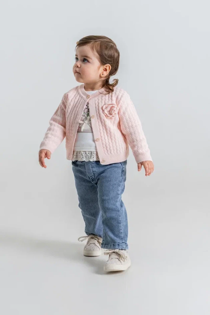 TRİKO HIRKALI 3 LÜ KIZ BEBE TAKIM 2325
