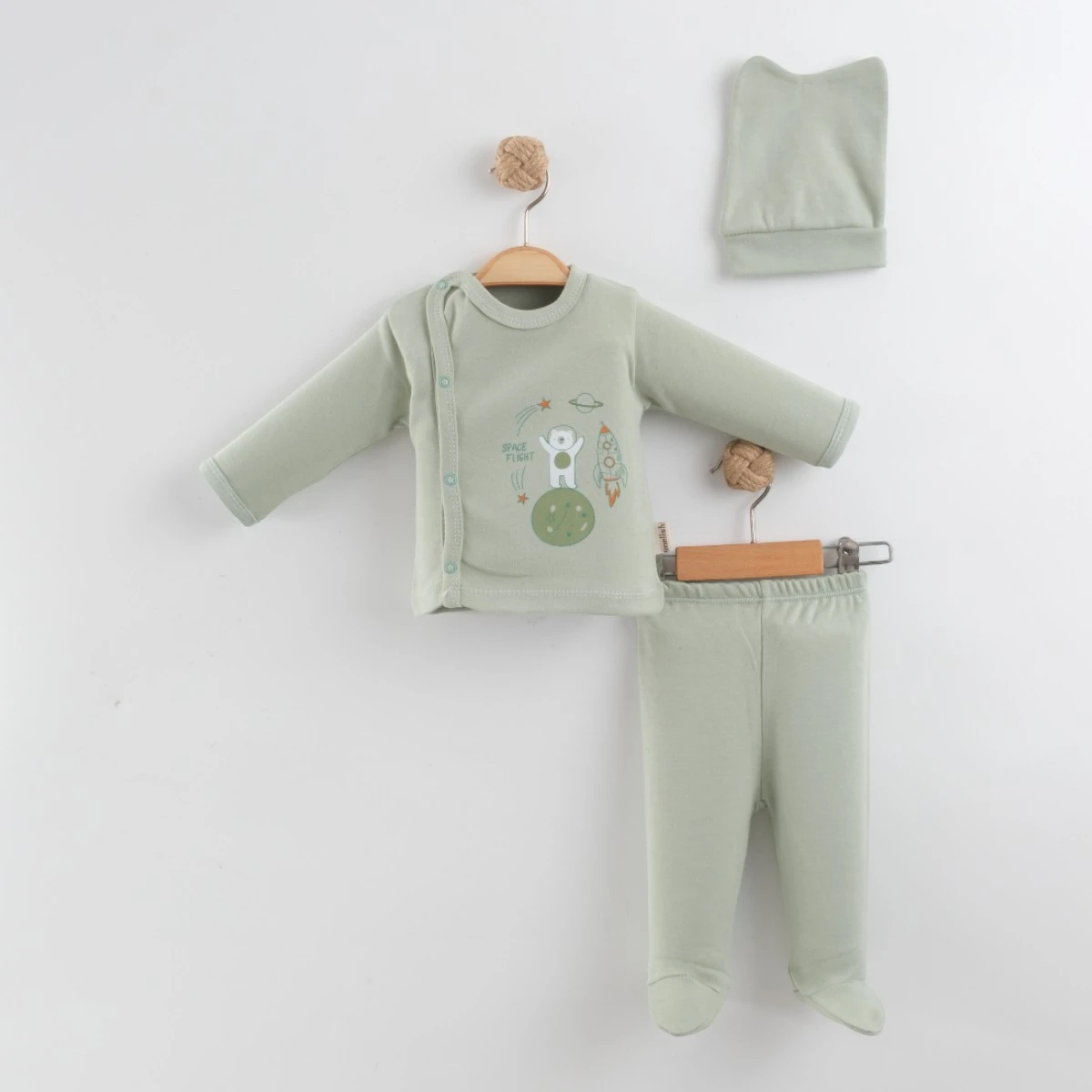 UZAY BASKILI BİYELİ PAMUKLU PENYE 3 LÜ BEBE TAKIM 3235