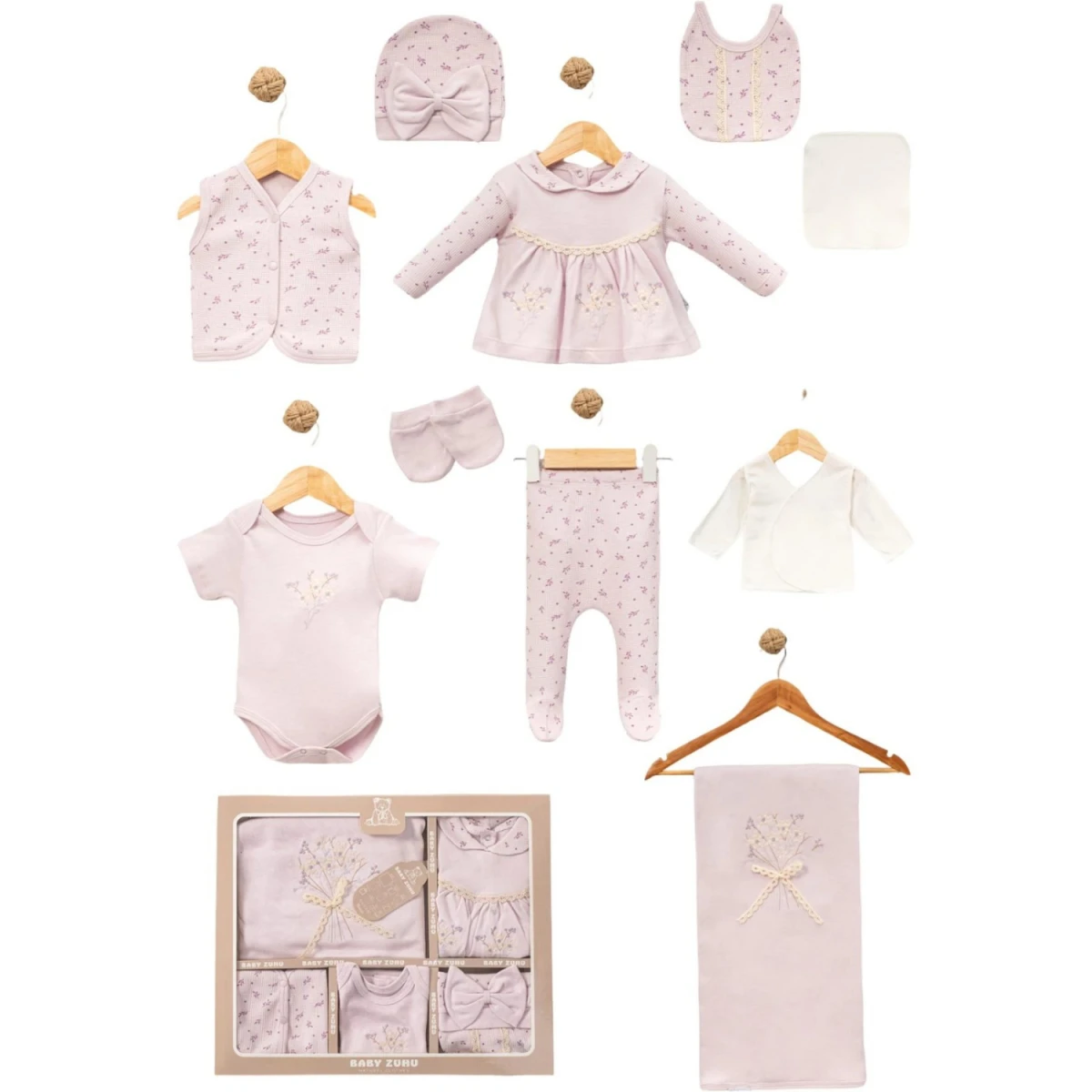 WAFFLE ÇİÇEKLİ 10 LU KIZ BEBE ZIBIN SET 3002