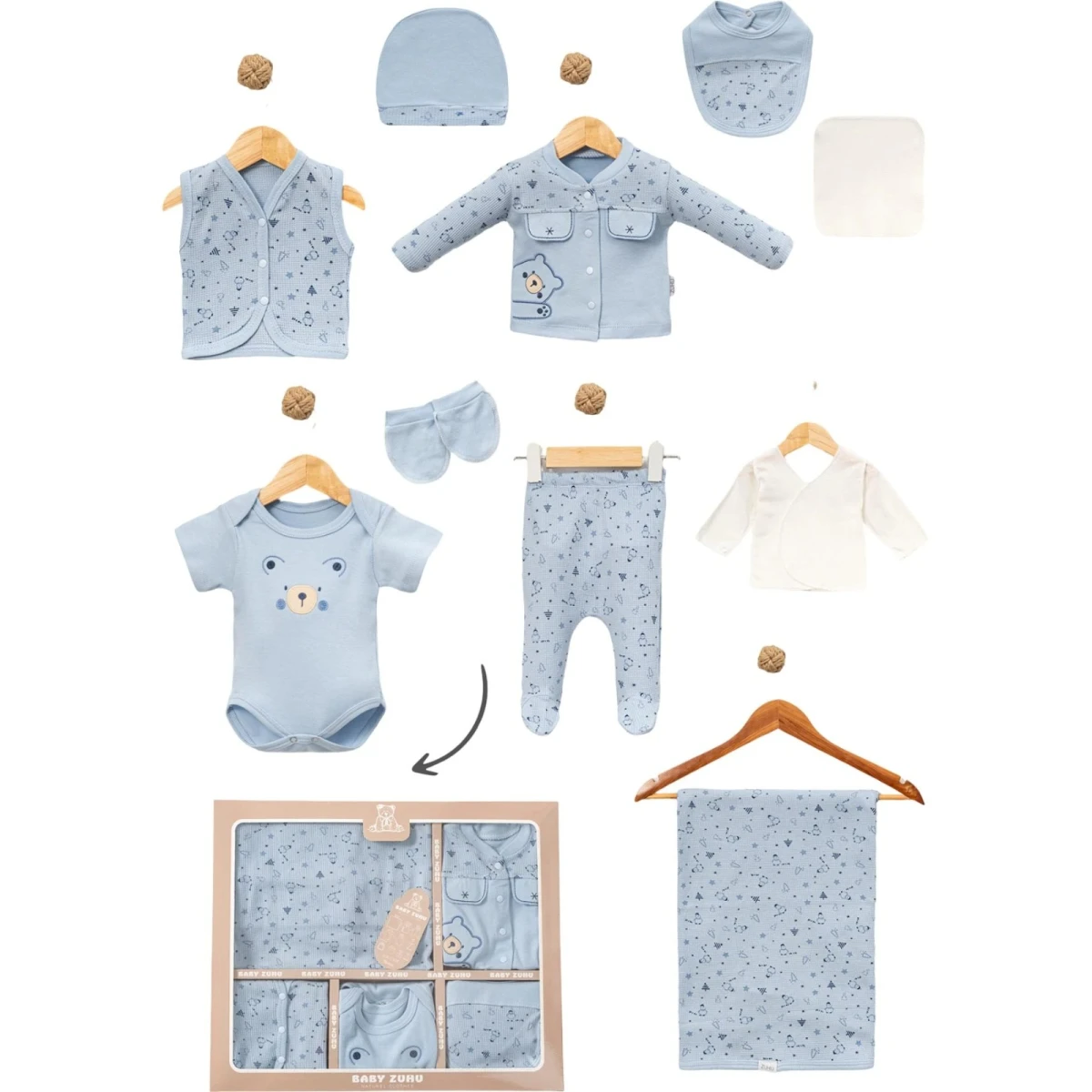WAFFLE PANDA NAKIŞLI ERKEK BEBE 10 LU ZIBIN SET 3001